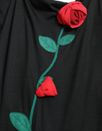 Dolce & Gabbana Black Wool Sleeveless Rose Applique Dress