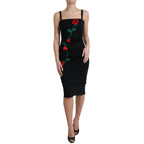 Dolce & Gabbana Black Wool Sleeveless Rose Applique Dress