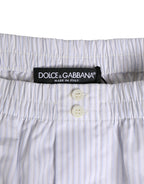 Dolce & Gabbana White Blue Cotton Striped Button Fly Shorts Swimwear