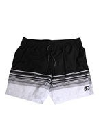 Dolce & Gabbana Black White Striped DG Logo Men Short  Swimwear