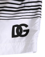 Dolce & Gabbana Black White Striped DG Logo Men Short  Swimwear
