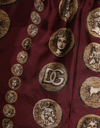 Dolce & Gabbana Burgundy Silk Coin Print Men Boxer Short Swimwear