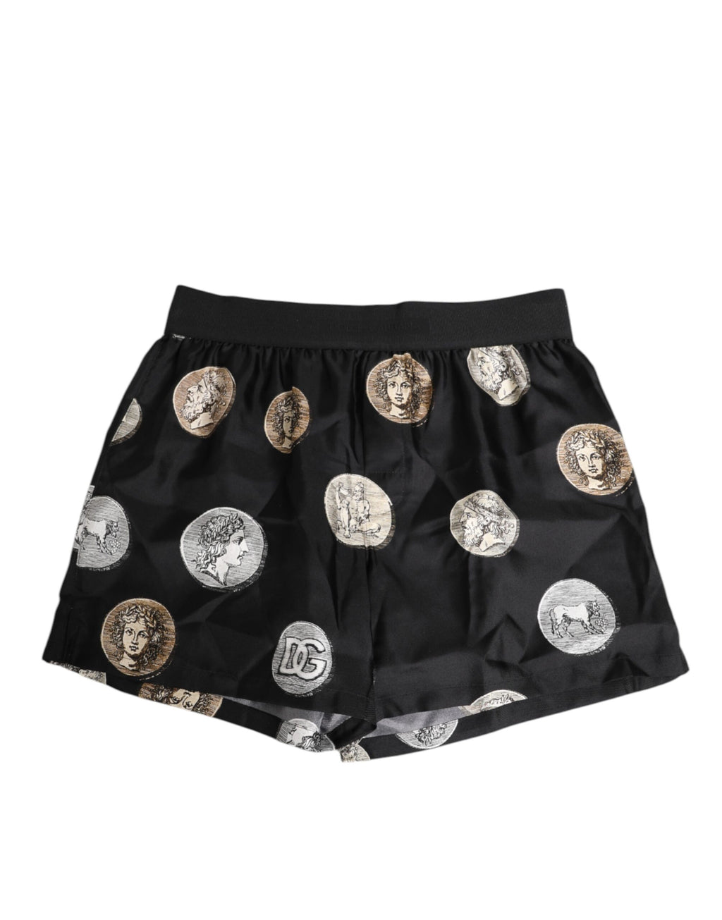 Dolce & Gabbana Black Silk Ancient Coin Print Boxer Short Swimwear
