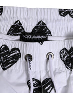 Dolce & Gabbana White Black Heart Print Men Boxer Short Swimwear