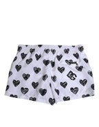 Dolce & Gabbana White Black Heart Print Men Boxer Short Swimwear