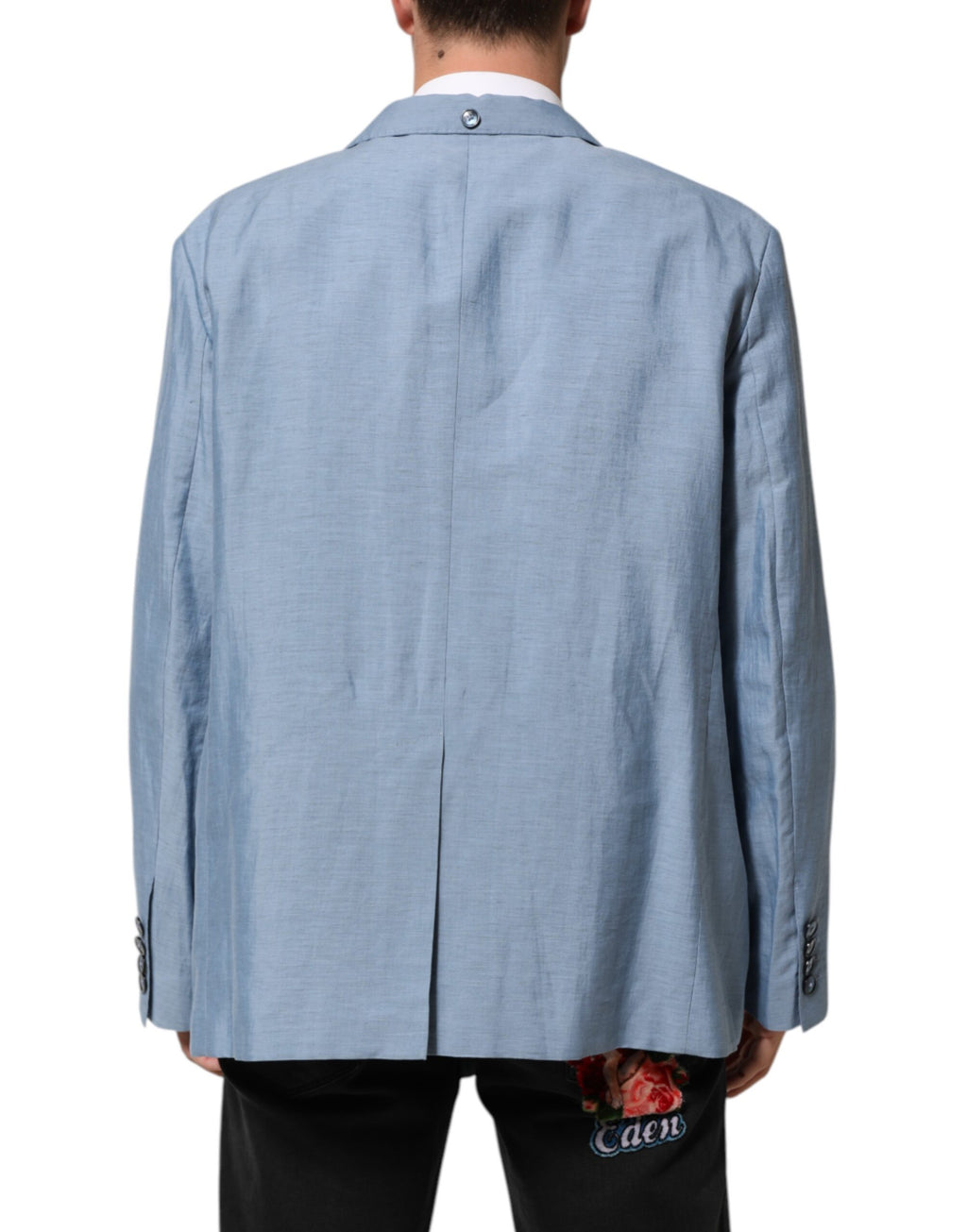 Dolce & Gabbana Light Blue Linen Double Breasted Men Jacket Blazer