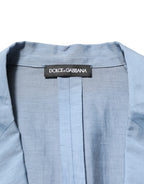 Dolce & Gabbana Light Blue Linen Double Breasted Men Jacket Blazer
