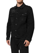 Dolce & Gabbana Black Cotton Denim Stretch Button Up Jacket