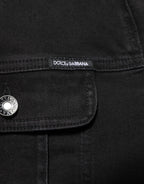 Dolce & Gabbana Black Cotton Denim Stretch Button Up Jacket