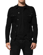 Dolce & Gabbana Black Cotton Denim Stretch Button Up Jacket