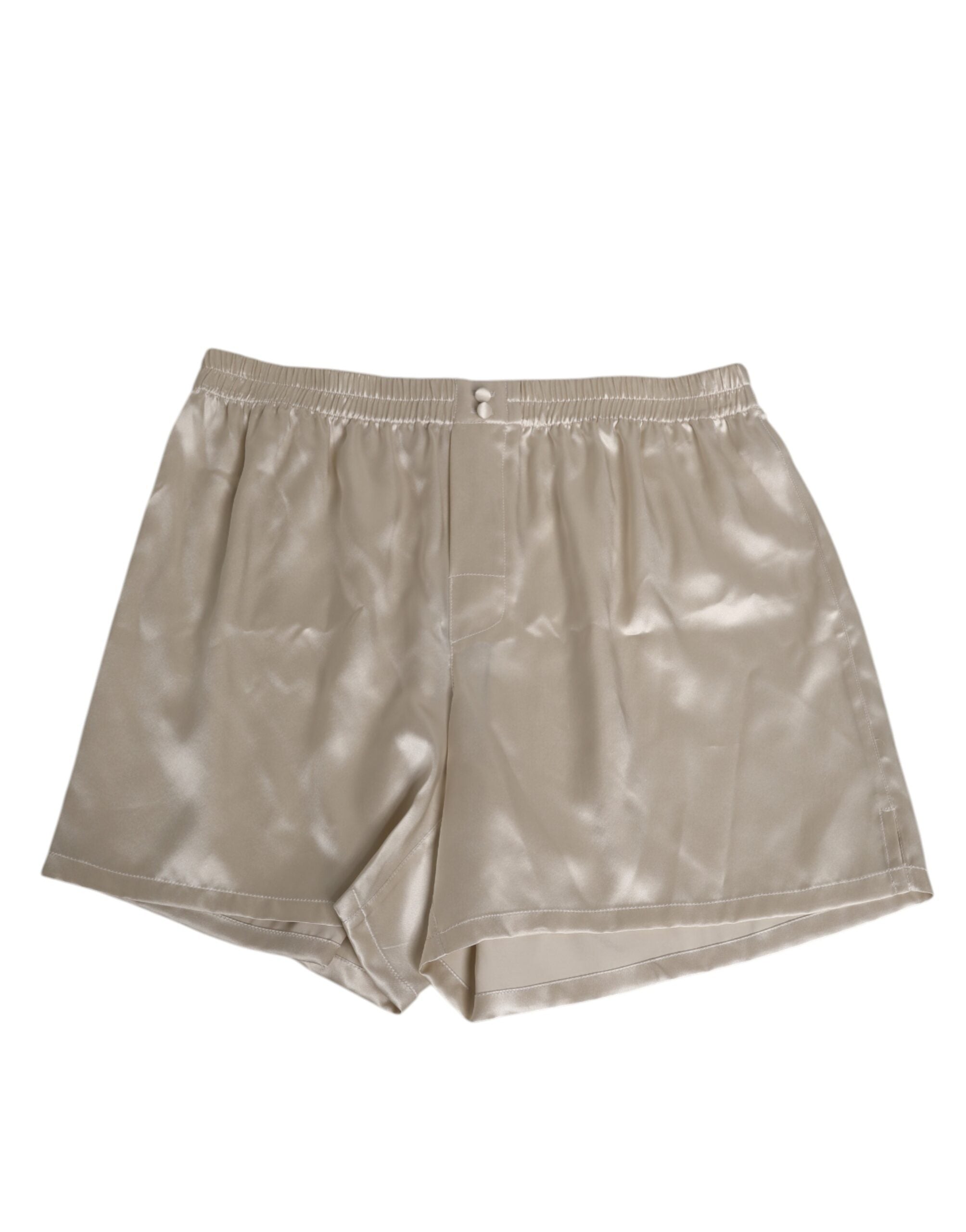Dolce & Gabbana Beige Silk Satin Elastic Men Boxer Short Swimwear