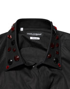 Dolce & Gabbana Black Cotton Embellished Collar Men’s Shirt