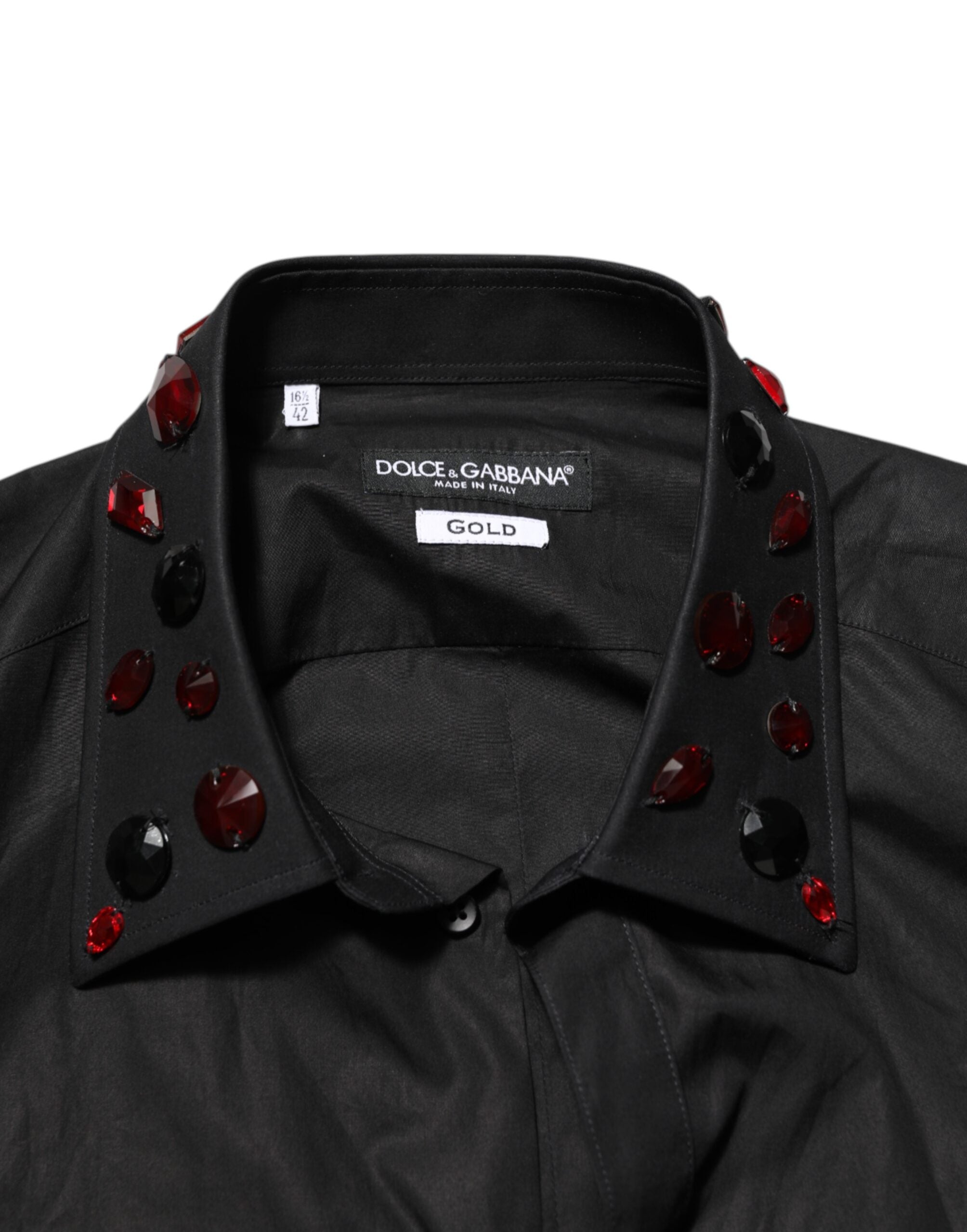 Dolce & Gabbana Black Cotton Embellished Collar Men’s Shirt