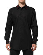 Dolce & Gabbana Black Cotton Embellished Collar Men’s Shirt