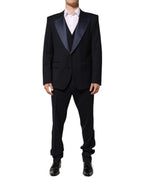 Dolce & Gabbana Black 3 Piece Wool Silk Blend Suit SICILIA
