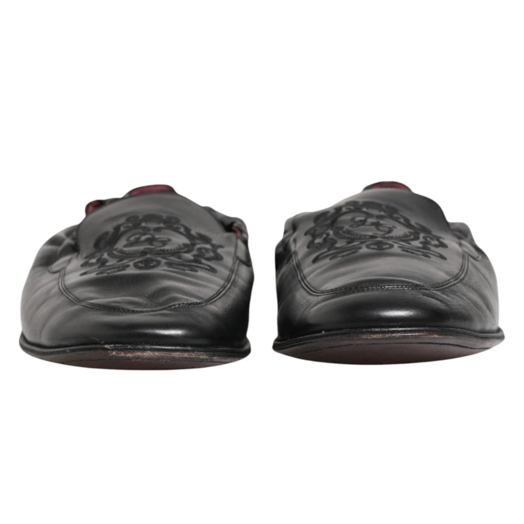 Dolce & Gabbana Black Leather Slip On Men Flat Loafers Shoes