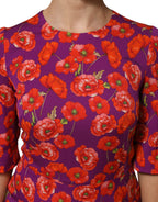 Dolce & Gabbana Purple Silk Floral Print Midi Sheath Dress
