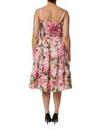 Dolce & Gabbana Pink Floral Lily Print Midi Sleeveless Dress