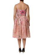Dolce & Gabbana Pink Cotton Floral Pleated Sleeveless Dress