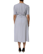 Dolce & Gabbana Light Blue Viscose Blend Floral Applique Dress