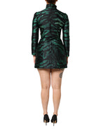 Dolce & Gabbana Black Green Metallic Jacquard Mini Long Dress