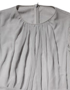 Dolce & Gabbana Grey Pleated Maxi Long Sleeve Silk Blend Gown Dress