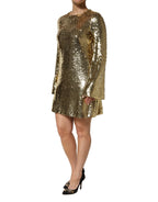 Dolce & Gabbana Gold Sequin Long Sleeve Mini Dress