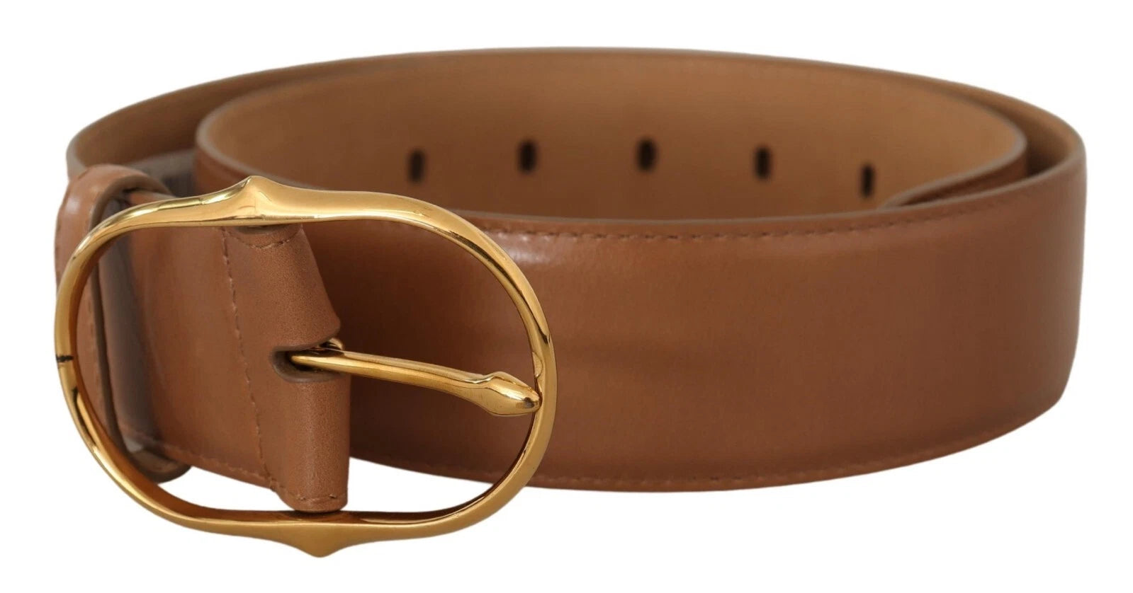 Costume National Brown Leather Gold Metal Oval Buckle Belt