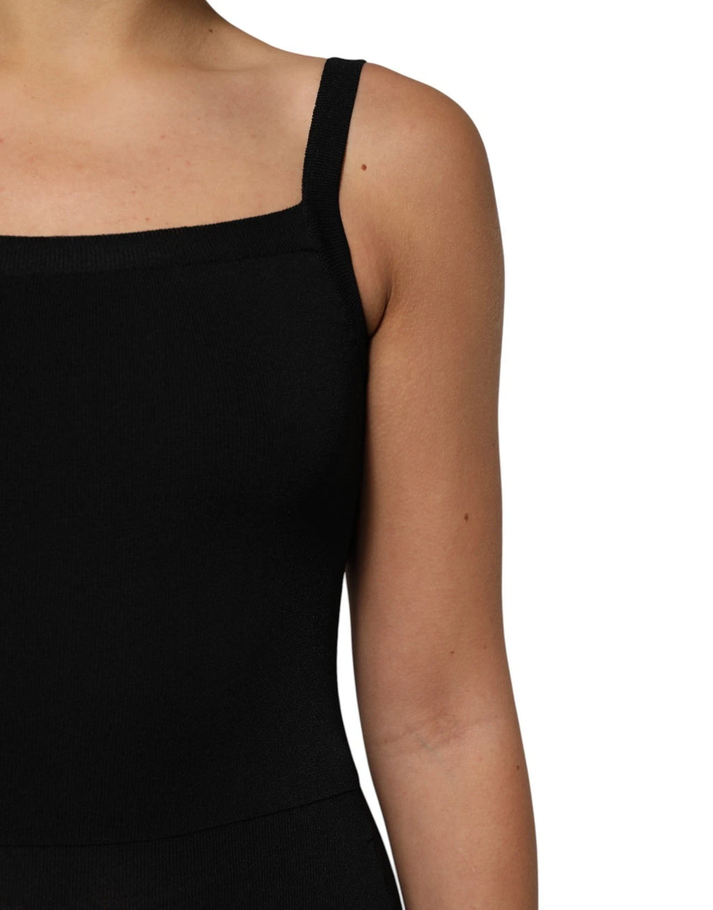 Laneus Black Square Neck Bodycon Ruched Mini Dress