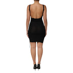 Laneus Black Square Neck Bodycon Ruched Mini Dress