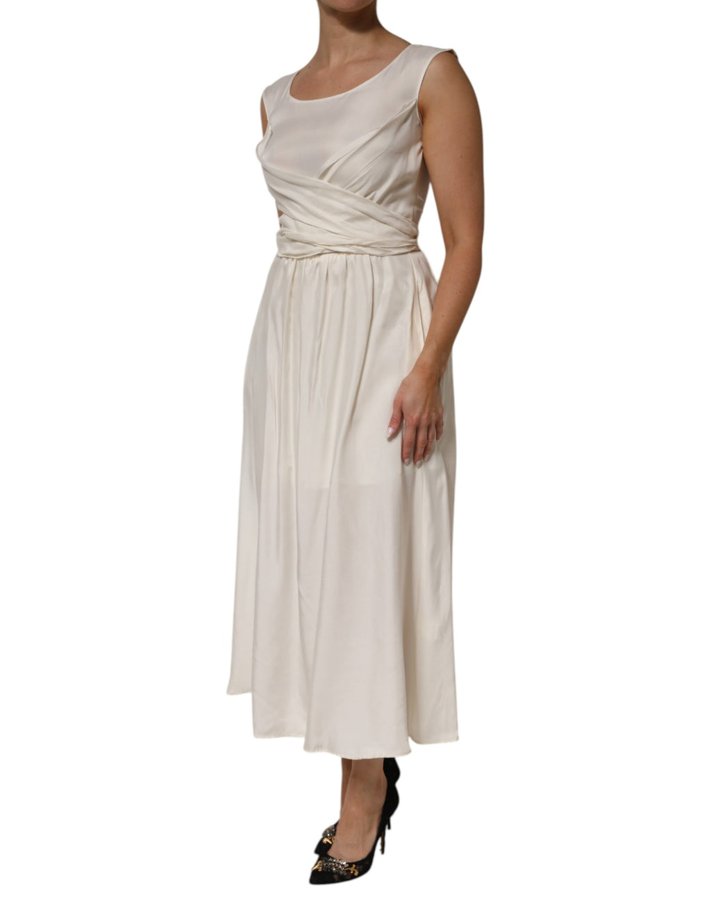 L'Autre Chose Ivory White Sleeveless Maxi Cupro Viscose Dress
