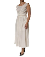 L'Autre Chose Ivory White Sleeveless Maxi Cupro Viscose Dress