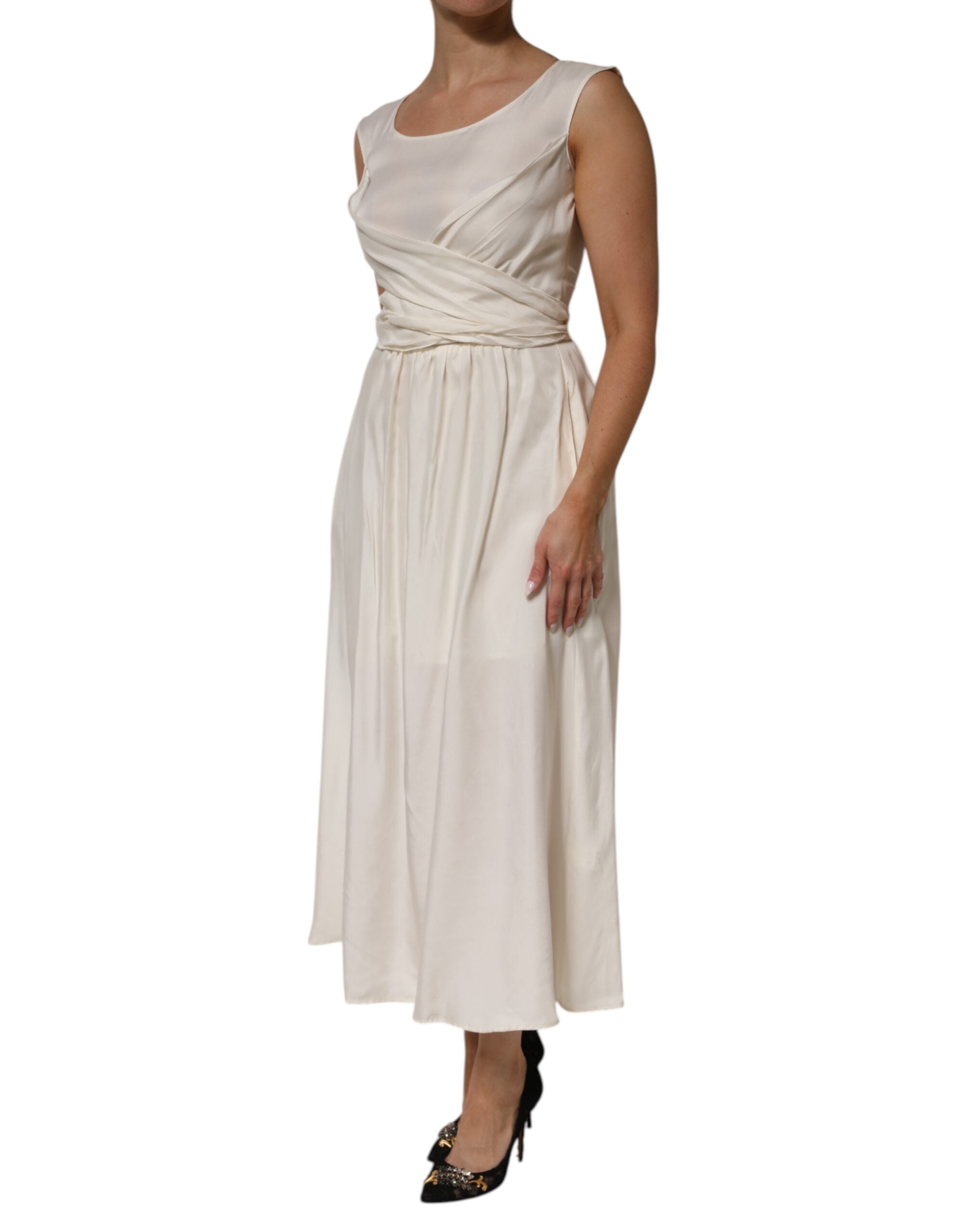 L'Autre Chose Ivory White Sleeveless Maxi Cupro Viscose Dress