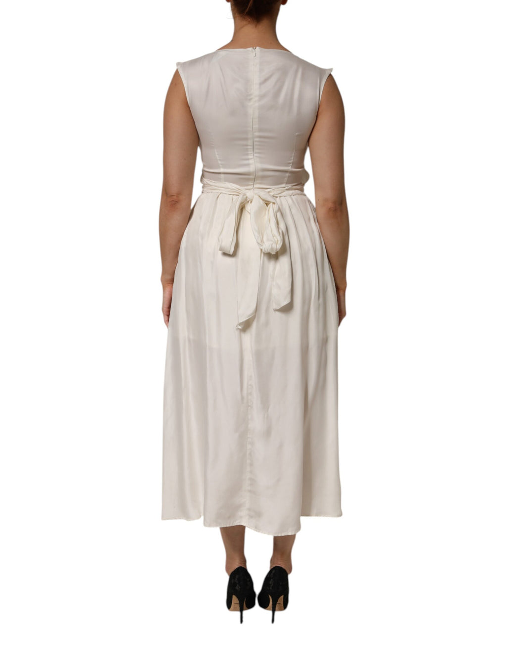 L'Autre Chose Ivory White Sleeveless Maxi Cupro Viscose Dress