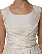 L'Autre Chose Ivory White Sleeveless Maxi Cupro Viscose Dress