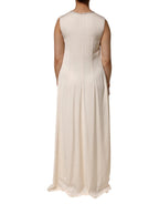 Peserico Beige Viscose Pleated Sleeveless Long Maxi Dress
