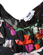 MSGM Dress Black Multicolor Floral Ruffle Long Sleeve Mini Dress