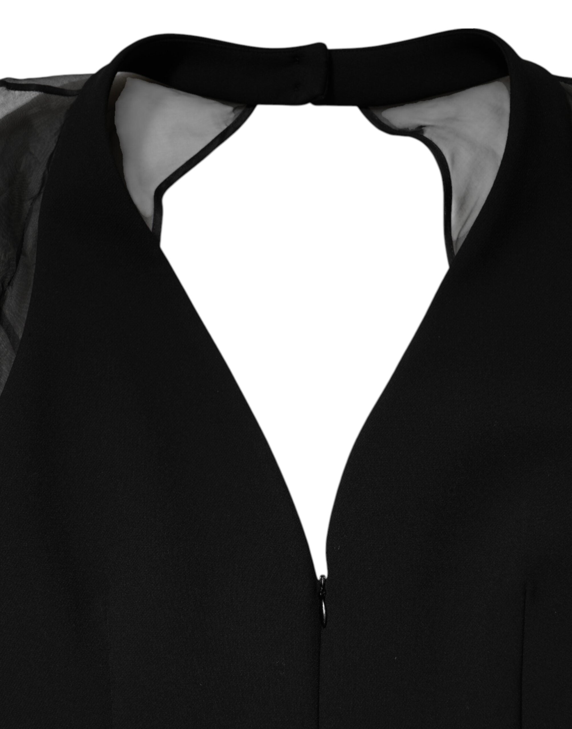 Emporio Armani Black Sheer Sleeve Belted V-Neck Mini Dress