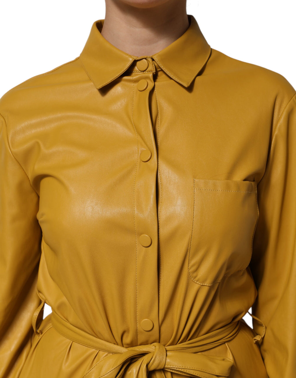 PINKO Polyester Belted Shirt Midi Long Sleeve Yellow Mustard