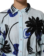 Christian Pellizzari Blue Sequin Embellished Shirt Maxi Dress