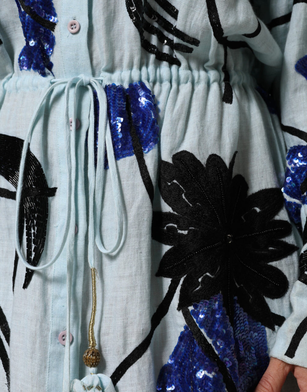 Christian Pellizzari Blue Sequin Embellished Shirt Maxi Dress