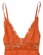 Alberta Ferretti Orange Lace Bustier Layered Maxi Dress