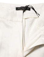 Brian Dales White Viscose Linen Wide Leg Palazzo Womens Pants