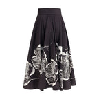 Sara Roka Black Polyester Midi Skirt