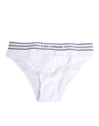 Dolce & Gabbana White Lace Slip Brief Logo Waistband Underwear
