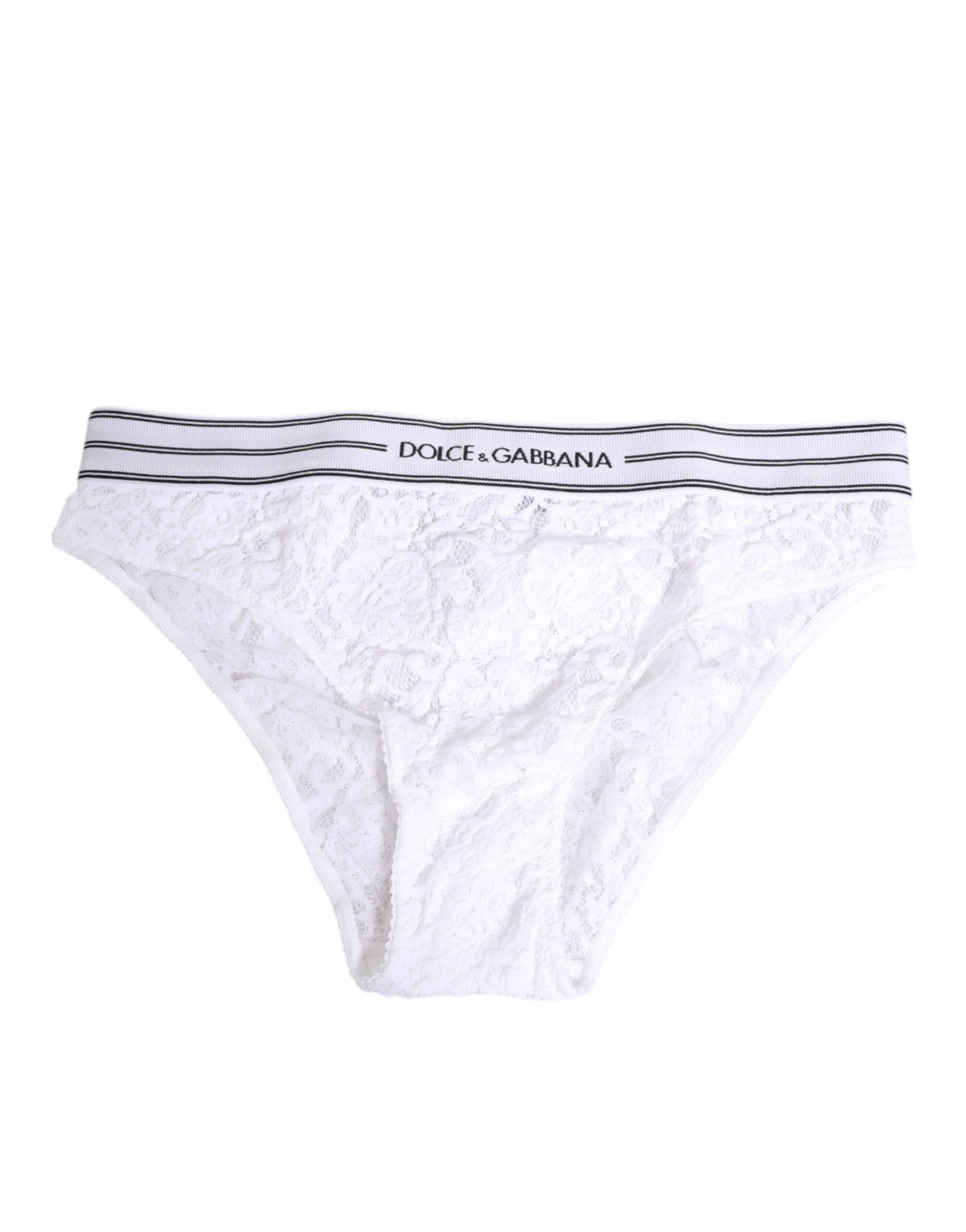 Dolce & Gabbana White Lace Slip Brief Logo Waistband Underwear