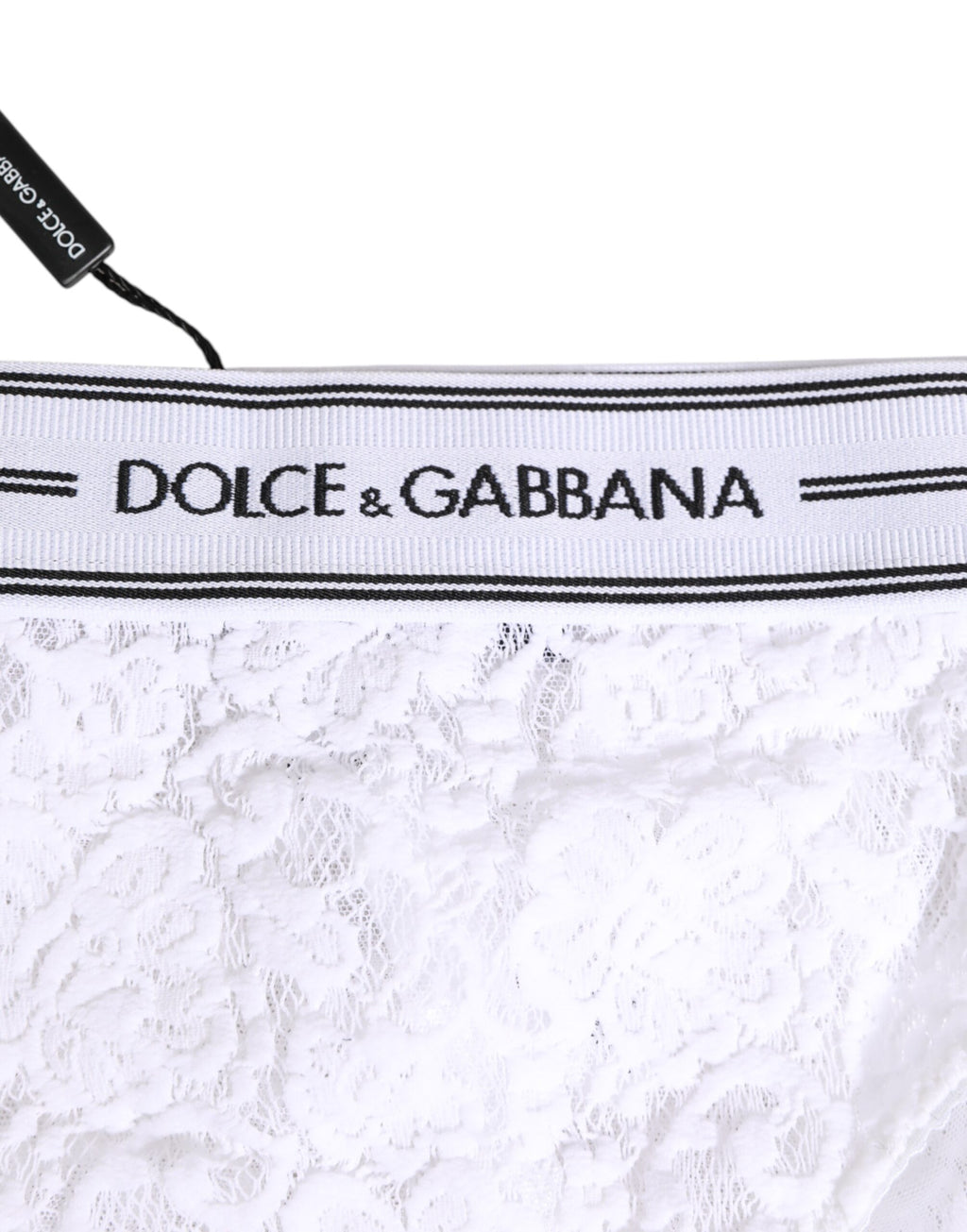 Dolce & Gabbana White Lace Slip Brief Logo Waistband Underwear