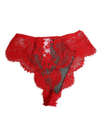 Dolce & Gabbana Red Floral Lace Sheer Briefs Women Underwear