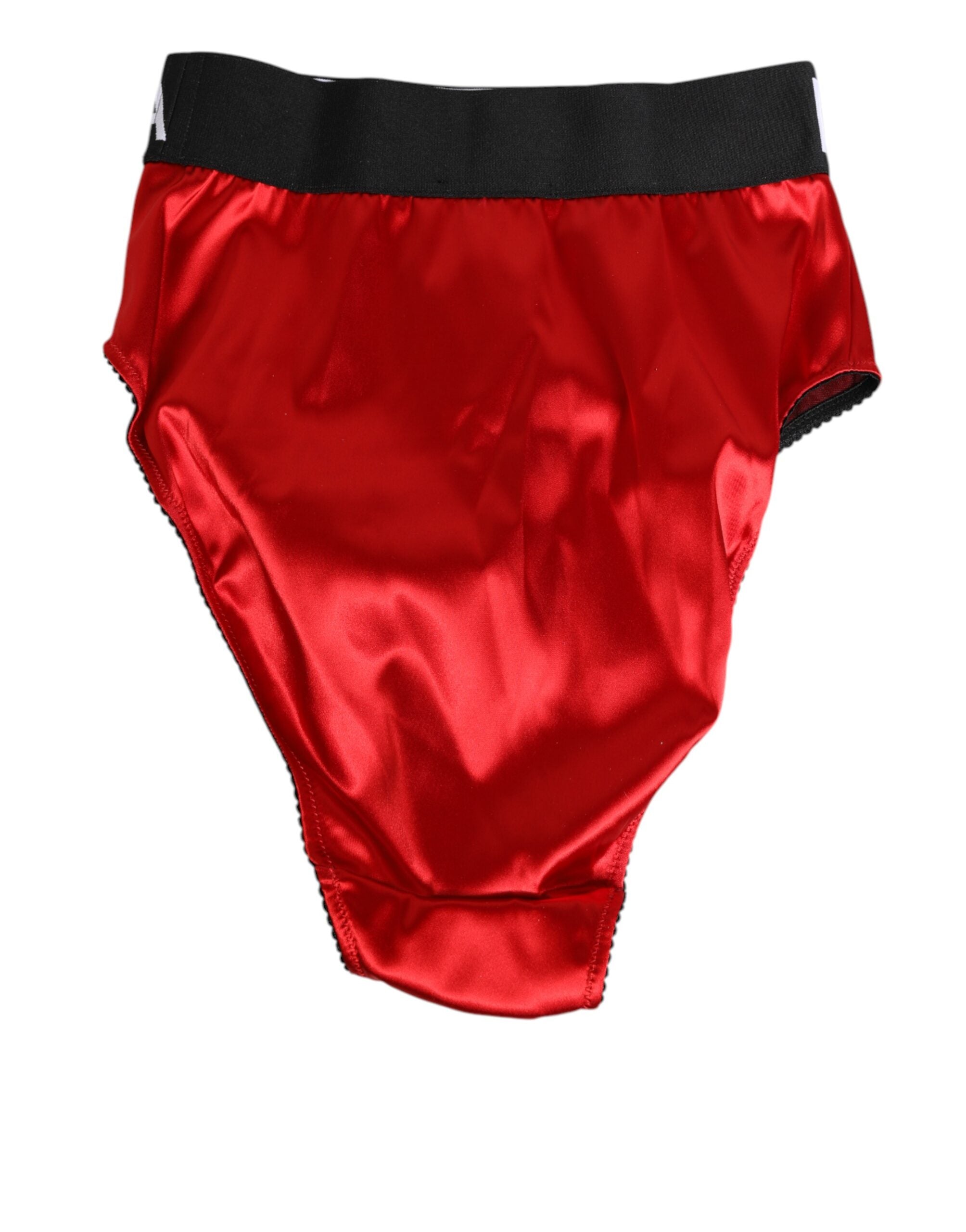 Dolce & Gabbana Red Satin High-Waist Briefs Logo Women Underwear