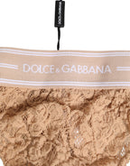 Dolce & Gabbana Beige Lace Logo Elastic Waist Thong Tanga Underwear